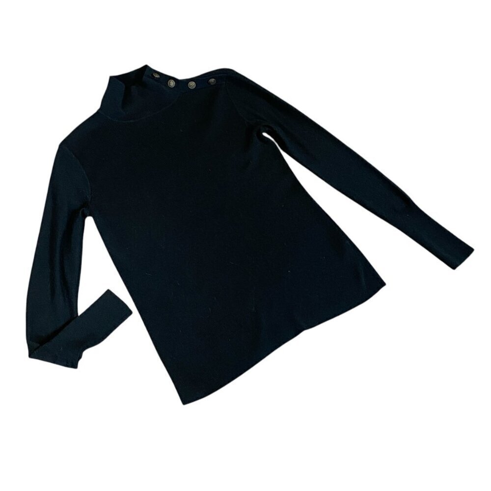 J. Crew Mock Neck Button Shoulder Sweater XS Black Merino Wool‎ Blend 340L